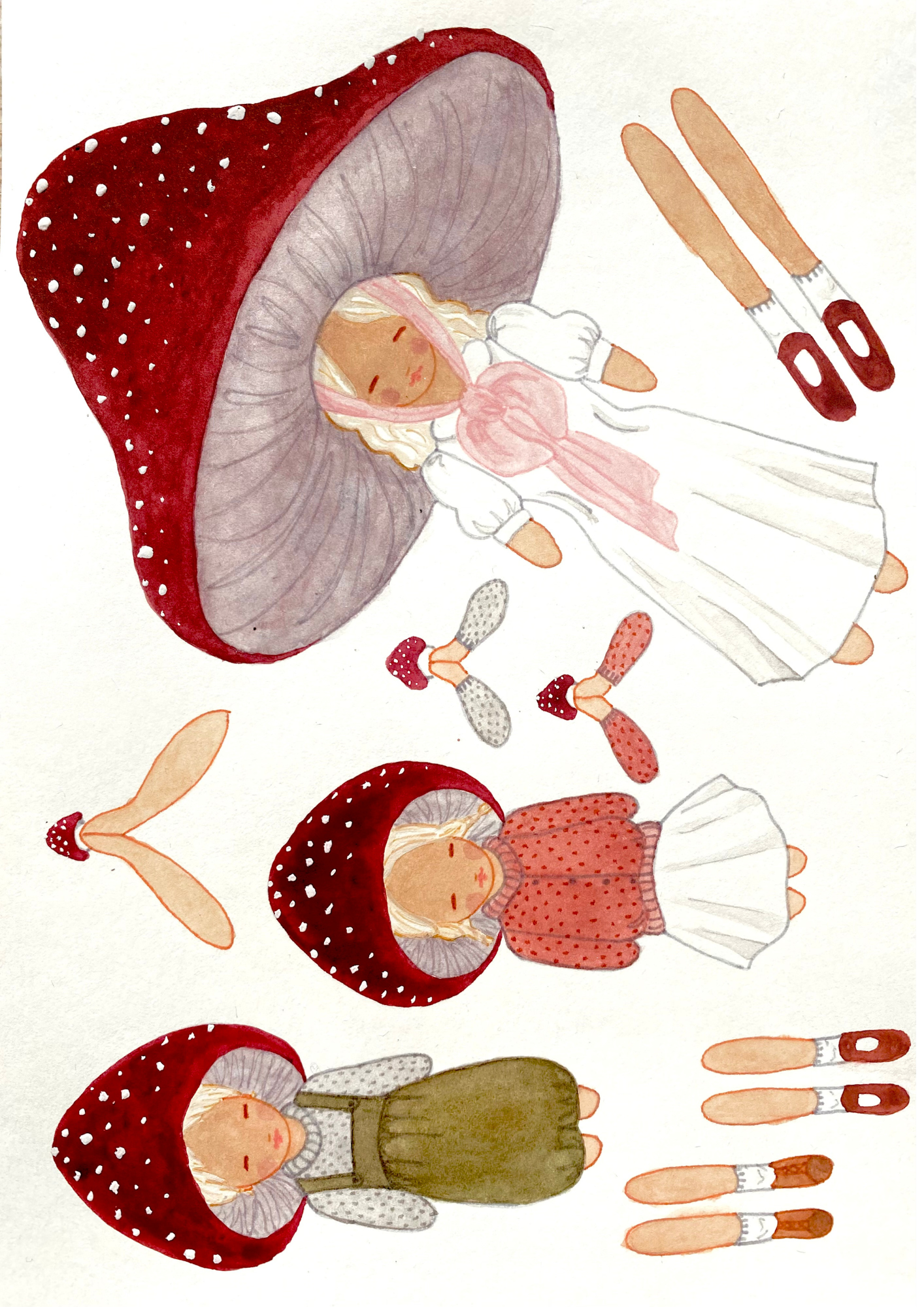 Papierschnitte Rote Pilz Familie