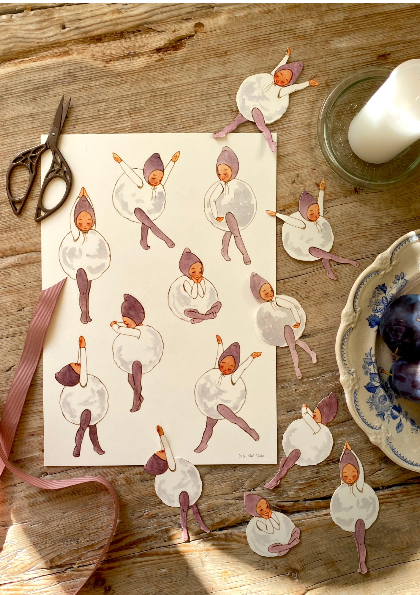 Tanzende Schneeballkinder zum Ausschneiden