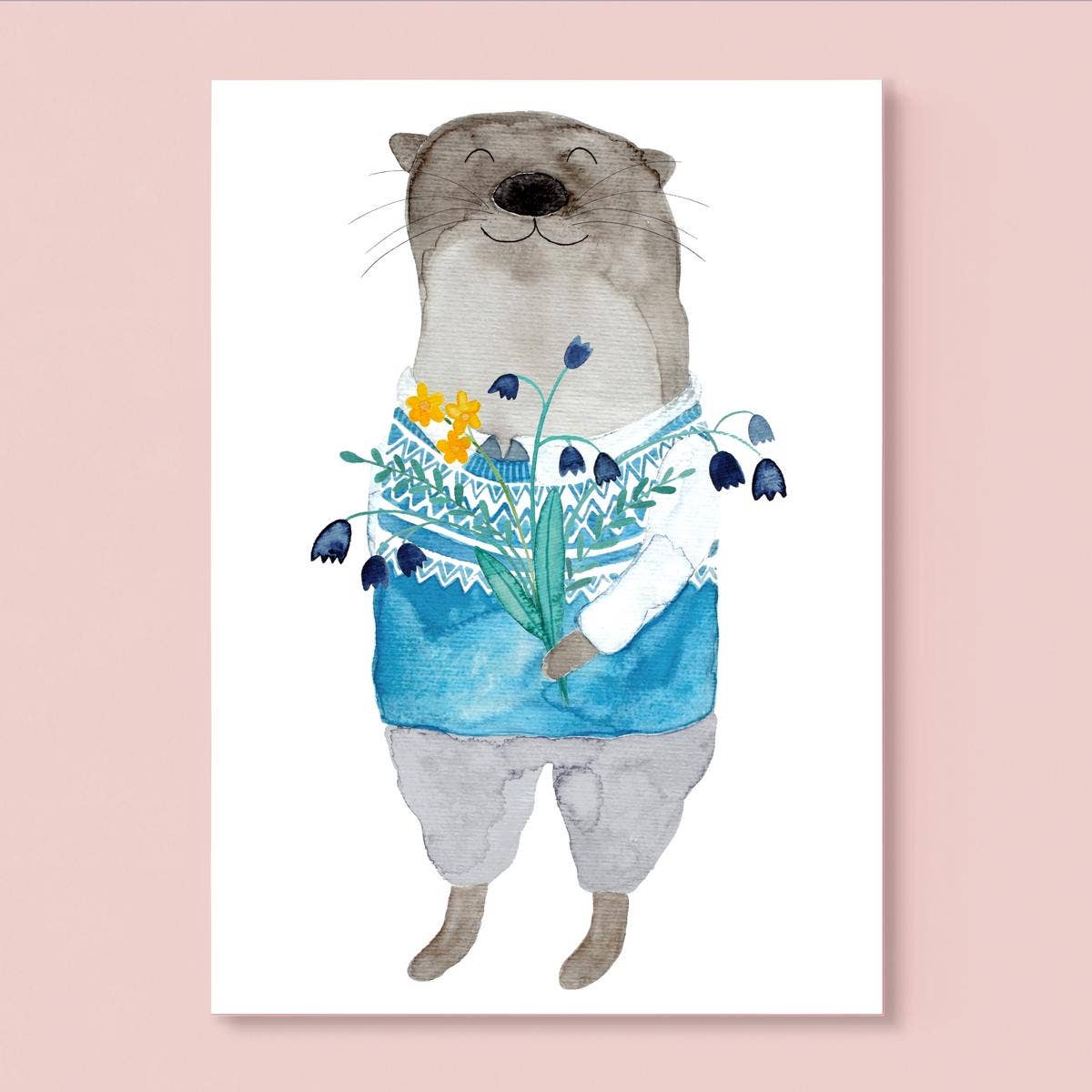 Postkarte Otter mit Blumen